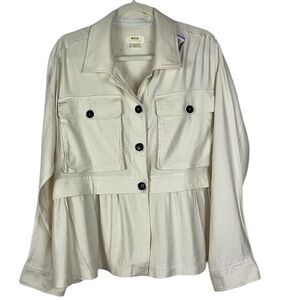 Maeve boxy peplum style long sleeve button down shacket Sz L Ivory color